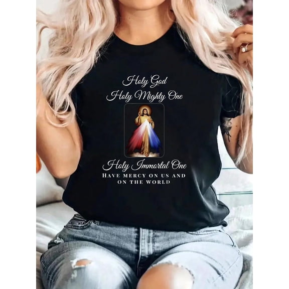 Divine Mercy Holy God Holy Mighty One Prayer Catholic T-Shirt 100% Cotton, Breathable & Comfort Fit, Short Sleeve Crew Neck Top For All Seasons