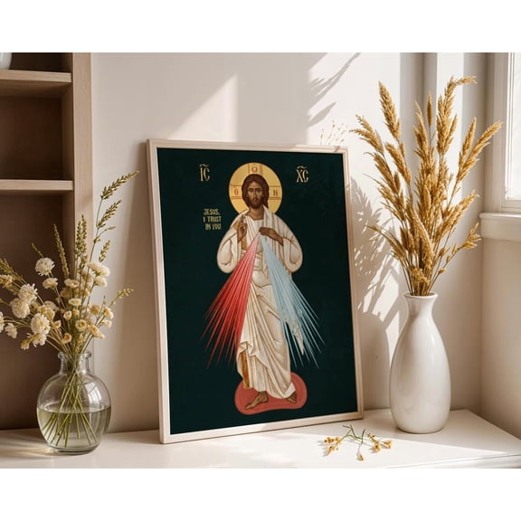 Divine Mercy Jesus Icon, Trust In Jesus Art, Christian Wall Decor