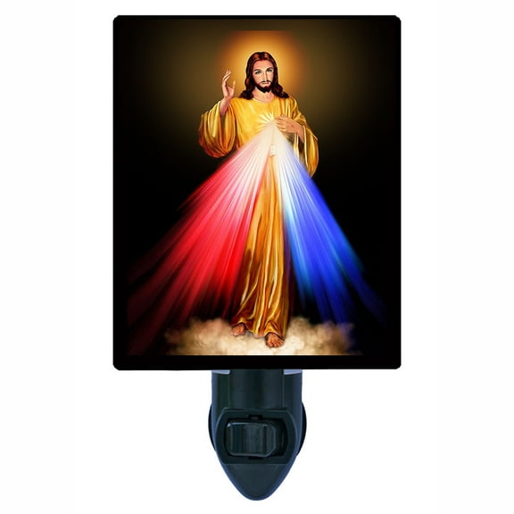 Divine Mercy Night Light  Sacred Jesus Image with Radiant Light Beams, Christian Faith Art, Inspirational Religious, Free Switchable Insert