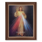 Divine Mercy Picture Framed Wall Art Decor, Extra Large, Classic Dark Walnut Finished Frame with Gold Beaded Lip
