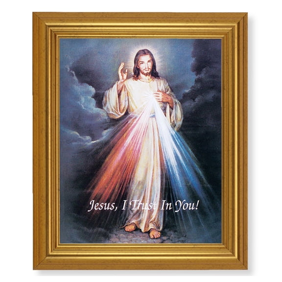 Divine Mercy Picture Framed Wall Art Decor, Large, Antique Gold-Leaf Classic Frame