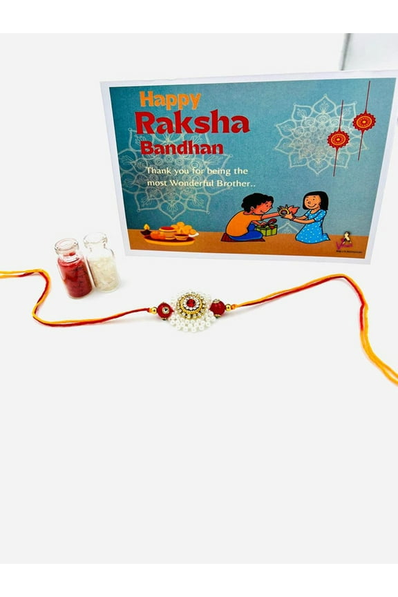 Divine Pearl Beaded Rakhi with Roli & Chawal Raksha Bandhan Special