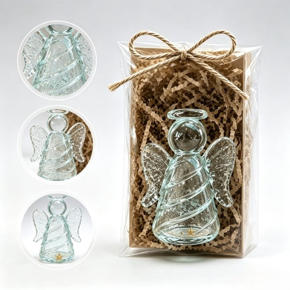 Divine Recycled Angel Keepsake, Recycled Glass Angel Figurine With Heartfelt Card, Symbol Of Hope Decorative Gift, Uplifting Home Decor For Shelf Tabletop Display