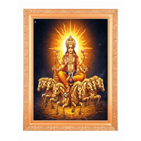 Divine Surya Bhagwan Alluring Art Digital Print Photo In Wallhanging Artwork Frame {11 x 14 Inches} OR {27.94 X 35.56 Cm's} Religious Gifting