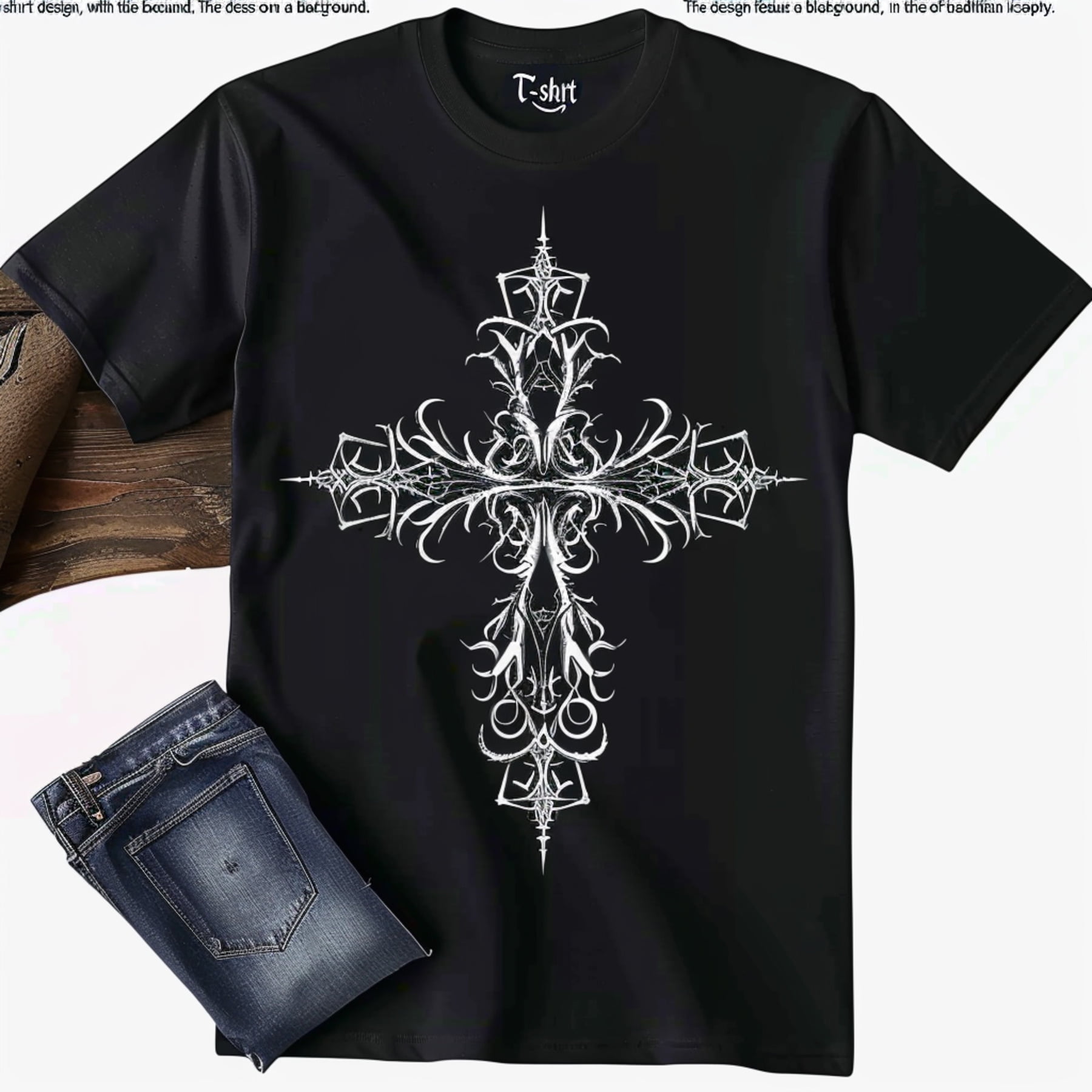 Divine Thorned Cross Black Tee Traditional Christian Iconography Shirt ...