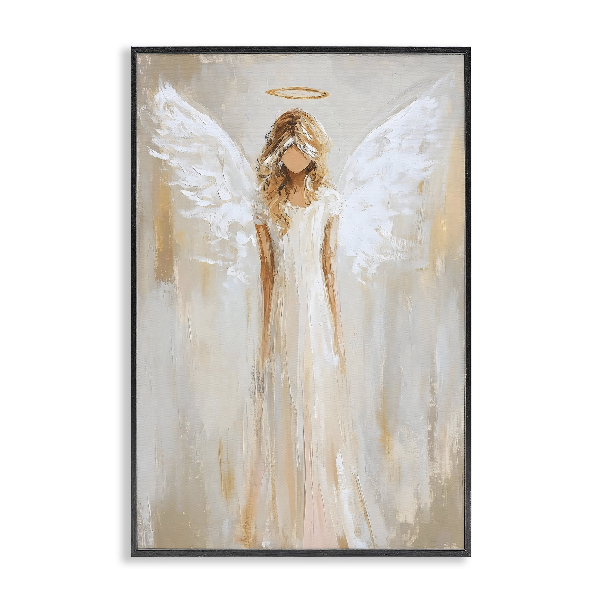 Divine White Robe Angel Black Framed Giclee Art, design by Petal Prints Design