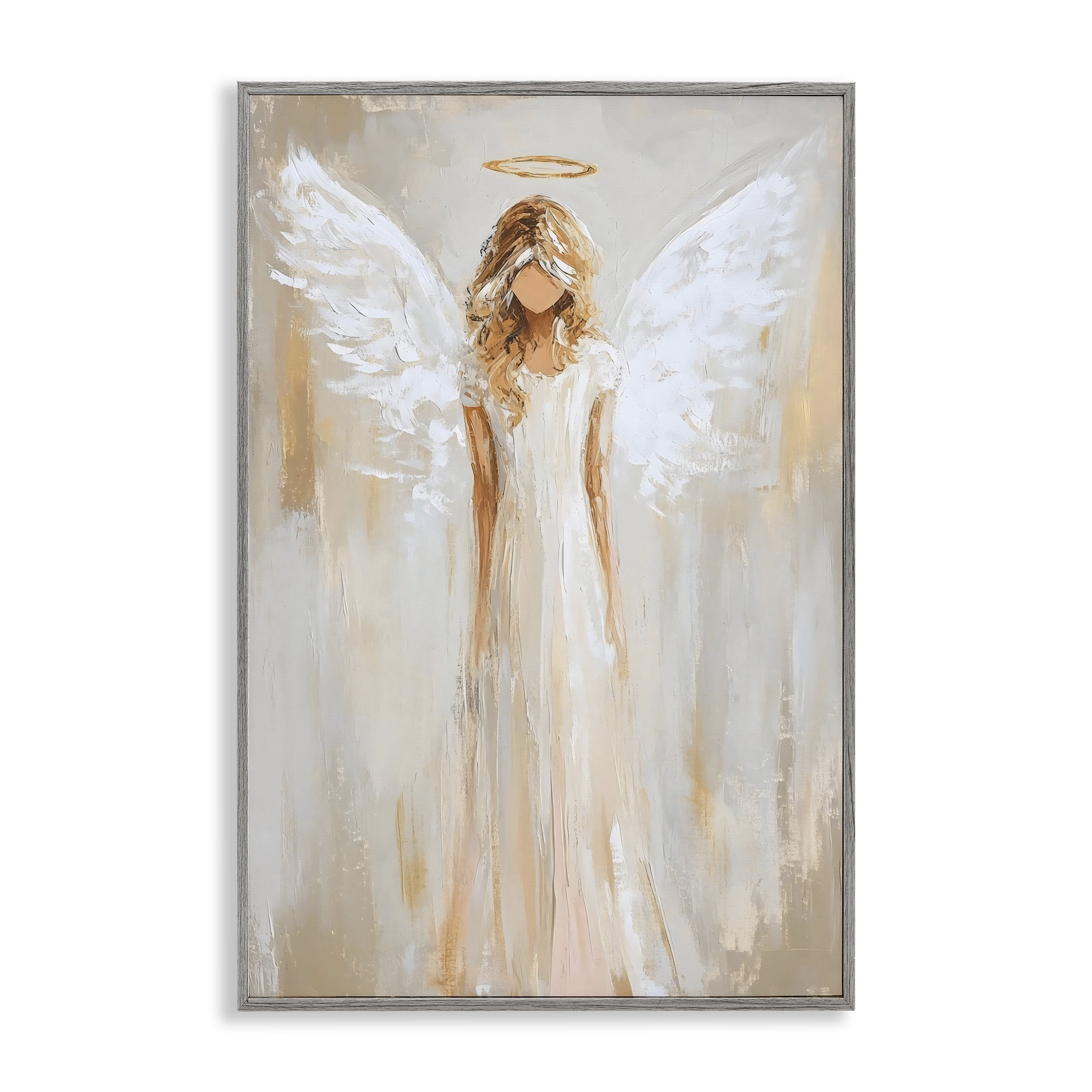 Divine White Robe Angel Gray Framed Giclee Art, design by Petal Prints Design
