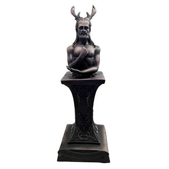Divine Wiccan Masculine Deity The Horned God Herm Bust on Pedestal Sculpture 12"