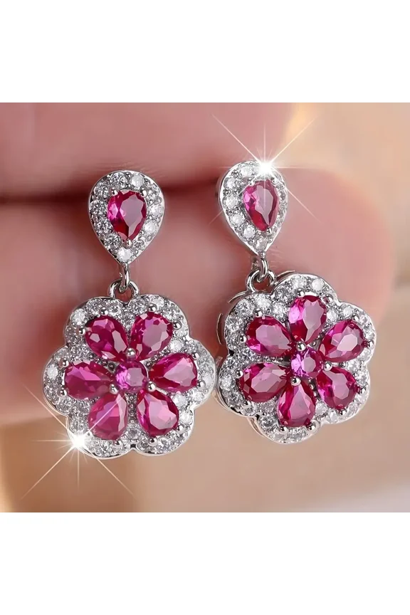 1.25 Ctw Pear Cut Red Ruby Womens Drop Earrings 14K White Gold Plated 925 Sterling Silver