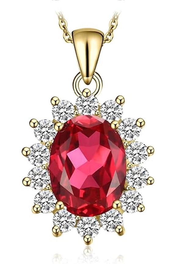 1.45 Ct Oval Cut Red Ruby Womens Pendant 14K Yellow Gold Plated 925 Sterling Silver