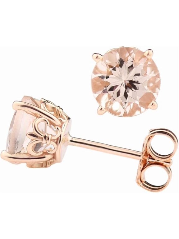 Divine_creation 1.50 Ct Round Cut Morganite Halo Push Back Stud Earring's 14K Rose Gold Plated 925 Sterling Silver For Women's