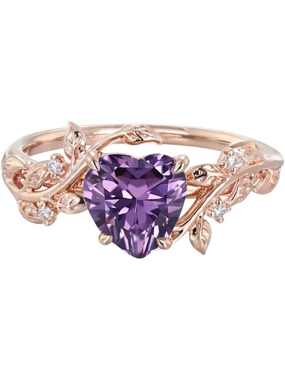 Divine_creation 1.80 Ct Heart Purple Amethyst Leaf Wedding Ring Set 14k Rose Gold Finish-5