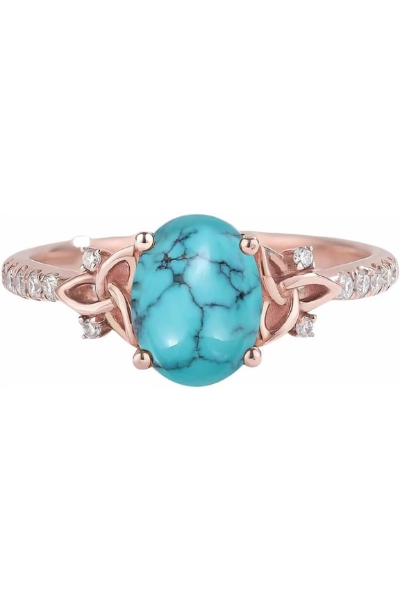 1.80 Ct Oval Cut Turquoise Womens Engagment Ring 14K Rose Gold Plated 925 Sterling Silver -4
