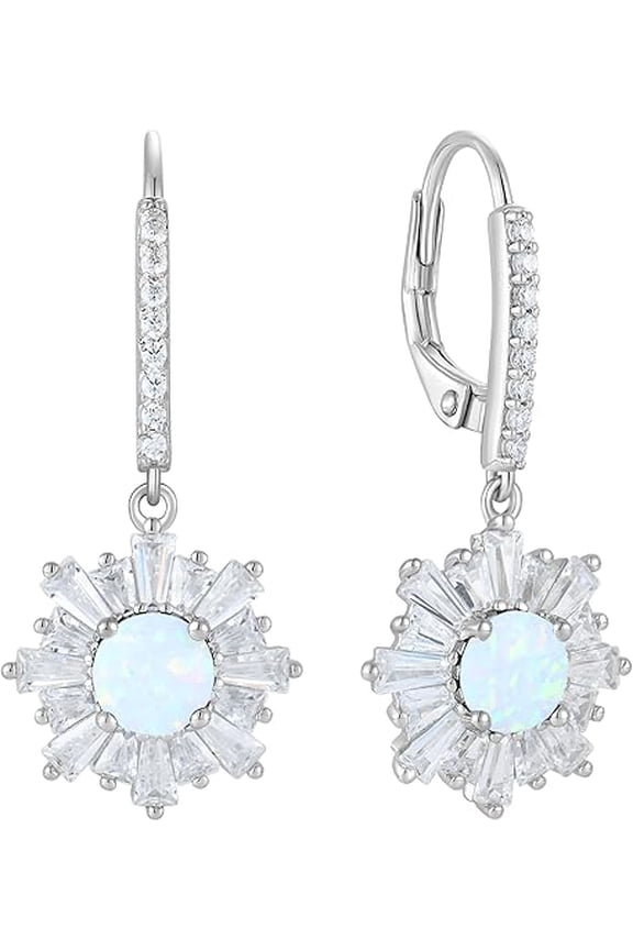 1.80 Ct Round Cut Fire Opal Womens Drop & Dangle Lever Back Earrings 14K White Gold Plated 925 Sterling Silver