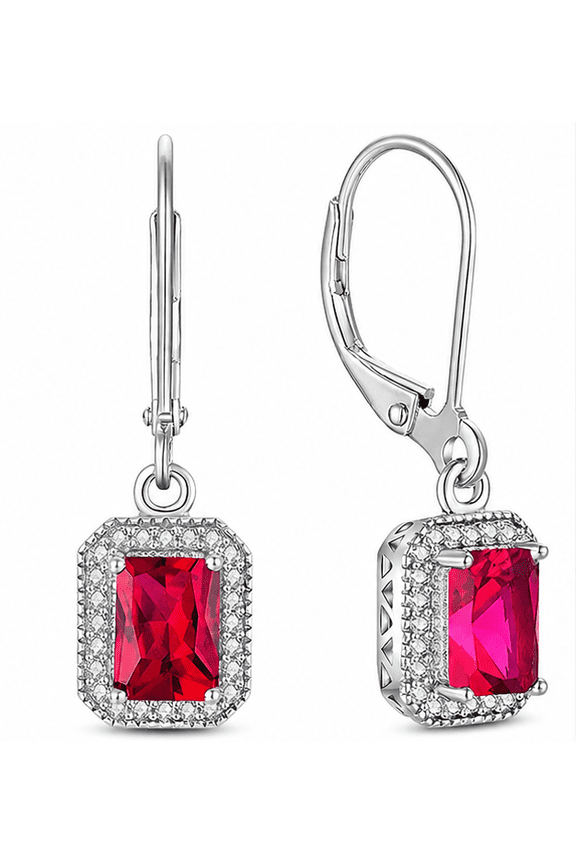 1.80 Ctw Emerald Cut Red Ruby Womens Drop Earrings 14K White Gold Plated 925 Sterling Silver