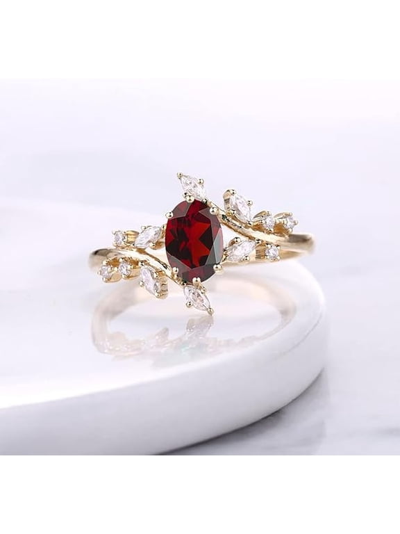 Divine_creation 1.90 Ct Oval Cut Red Garnet Stunning Womens Engagment Ring 14K Yellow Gold Plated 925 Sterling Silver -6