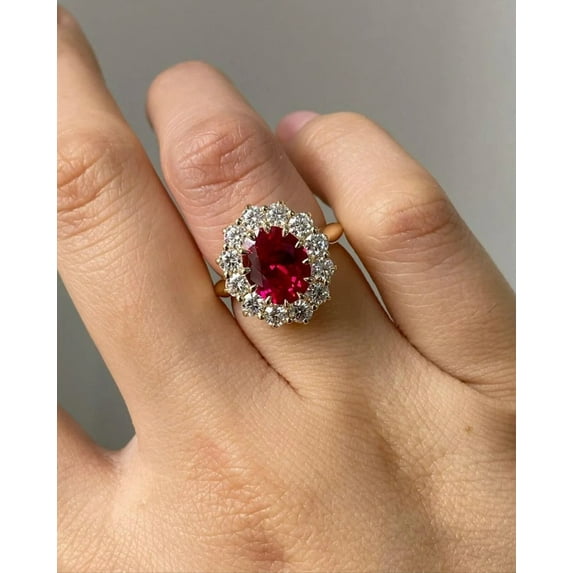 Divine_creation 1.90 Ct Oval Cut Red Ruby Trendy Womens Engagment Ring 14K Yellow Gold Plated 925 Sterling Silver -7.5