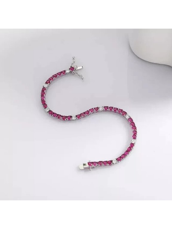 Divine_creation 10 Ct Round Cut Pink Ruby Womens Tennis Bracelet 14K White Gold Plated 925 Sterling Silver