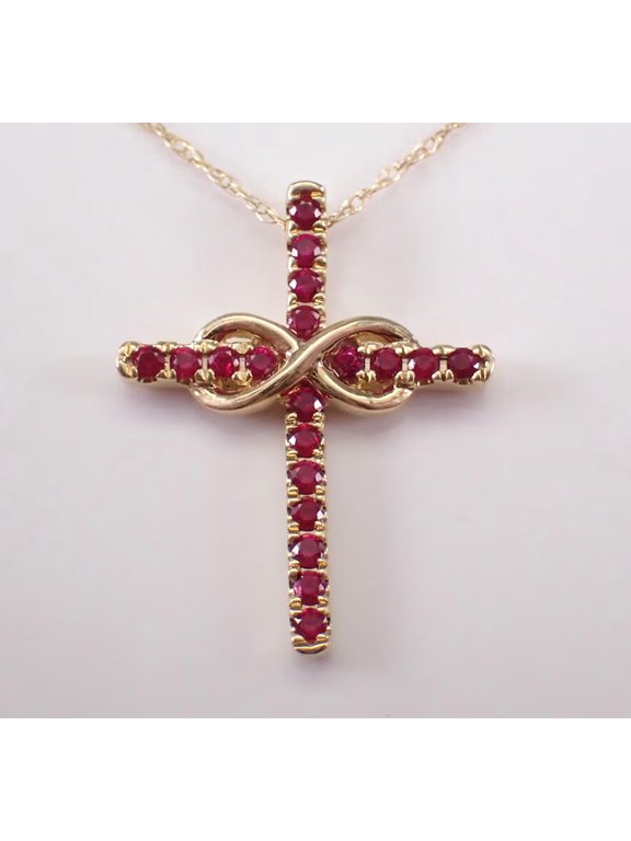 Divine_creation 10 Ct Round Cut Red Ruby Womens Infinity Cross Pendant 14K Yellow Gold Plated 925 Sterling Silver