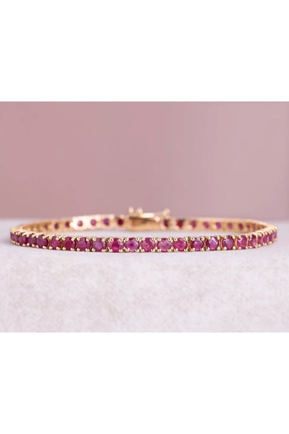 12 Ct Round Cut Red Ruby Womens Tennis Bracelet 14K Rose Gold Plated 925 Sterling Silver