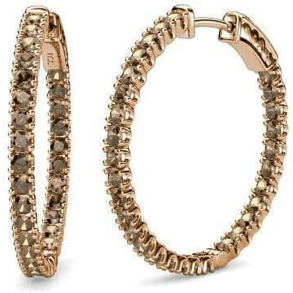 Divine_creation 14K Rose Gold Plated 2.30 Ct Round Cut Brown Diamond Clip On Hoop & Huggie Earring's 925 Sterling Silver For Women's