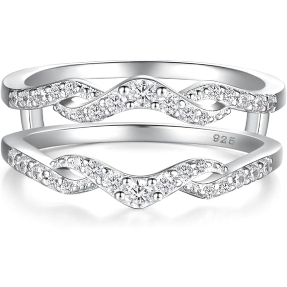 Divine_creation 14K White Gold Plated 2.53 Ct Round Cut White Diamond Engagement Christmas Thanksgiving Enhancer Guard Wrap Ring 925 Sterling Silver For Women's -5