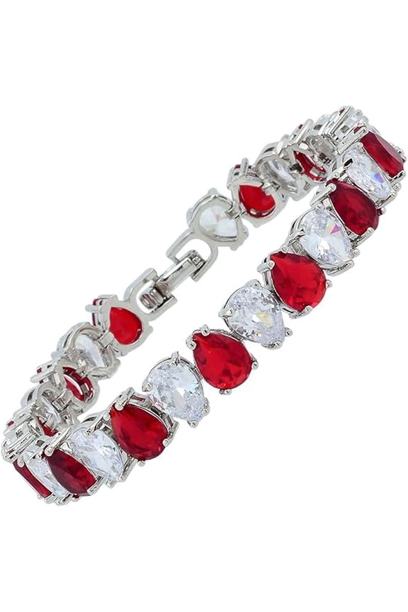 14K White Gold Plated 925 Sterling Silver 5.00 Ctw Pear Cut Red Ruby Womens Tennis Bracelet