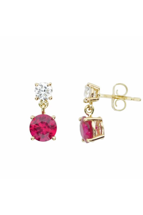 14K Yellow Gold Plated 2.10 Ctw Round Cut Red Ruby Womens Drop Earrings