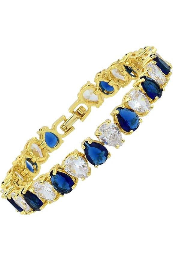 14K Yellow Gold Plated 925 Sterling Silver 5.00 Ctw Pear Cut Blue Sapphire Womens Tennis Bracelet