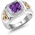 thumbnail image 1 of Divine_creation 2.00 Ct Cushion Cut Purple Amethyst Engagement Wedding Mens Ring 14K White Gold Plated 925 Sterling Silver -5, 1 of 2