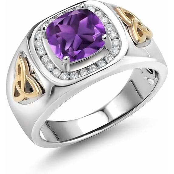 Divine_creation 2.00 Ct Cushion Cut Purple Amethyst Engagement Wedding Mens Ring 14K White Gold Plated 925 Sterling Silver -5