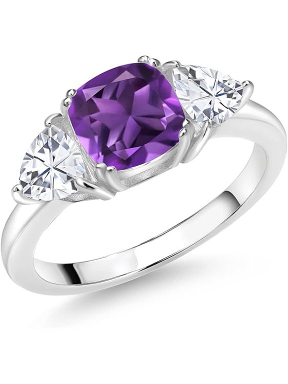 Divine_creation 2.00 Ct Cushion Cut Purple Amethyst Womens Engagement Ring 14K White Gold Plated-10