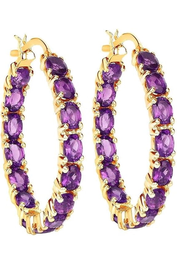 2.00 Ct Oval Cut Purple Amethyst Fancy Clip On Hoop Earrings For Womens 14K White Gold Plated 925 Sterling Silver