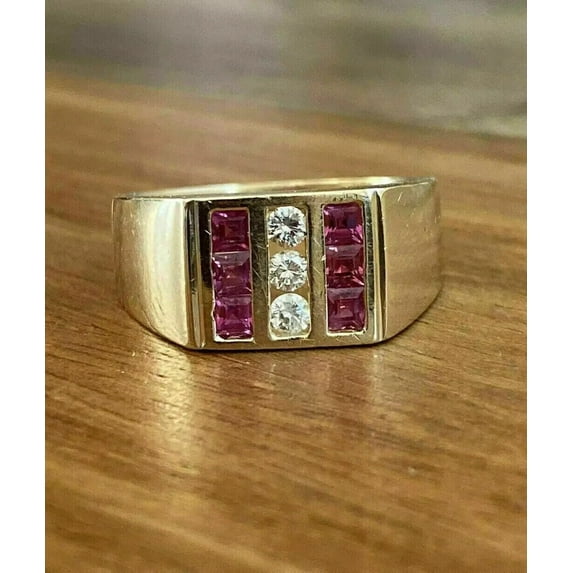 Divine_creation 2.00 Ct Princess Cut Red Ruby Mens Engagement Ring 14K Yellow Gold Plated 925 Sterling Silver -6