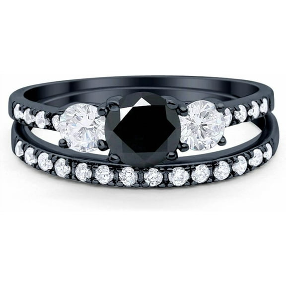 Divine_creation 2.00 Ct Round Cut Black Diamond Engagement Wedding Womens Bridal Ring Set 14K Black Gold Plated 925 Sterling Silver -5