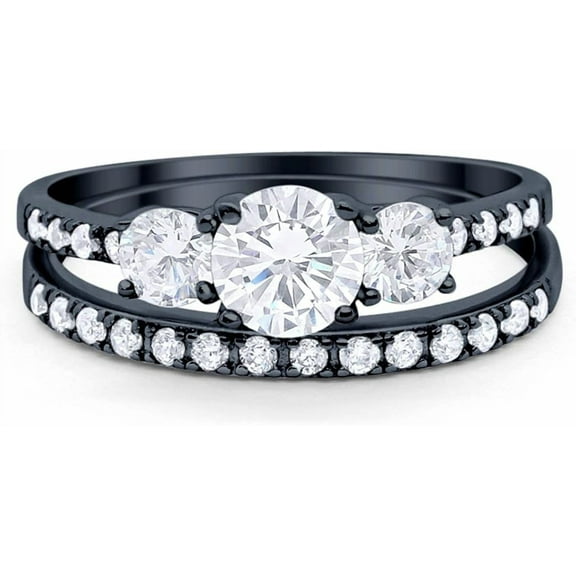 Divine_creation 2.00 Ct Round Cut Diamond Engagement Wedding Womens Bridal Ring Set 14K Black Gold Plated 925 Sterling Silver -7.5