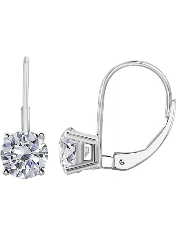 Divine_creation 2.00 Ct Round Cut Diamond Womens Drop & Dangle Lever Back Earrings 14K White Gold Plated 925 Sterling Silver