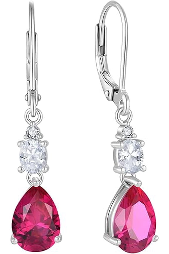 2.00 Ctw Pear Cut Red Ruby Womens Dangle Drop Earrings 14K White Gold Plated
