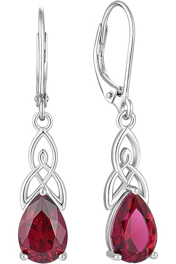 2.00 Ctw Pear Cut Red Ruby Womens Knot Dangle Drop Earrings 14K White Gold Plated