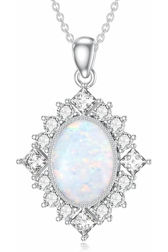 2.10 Ct Oval Cut Fire Opal Womens Pendant with Chain 14K White Gold Plated 925 Sterling Silver