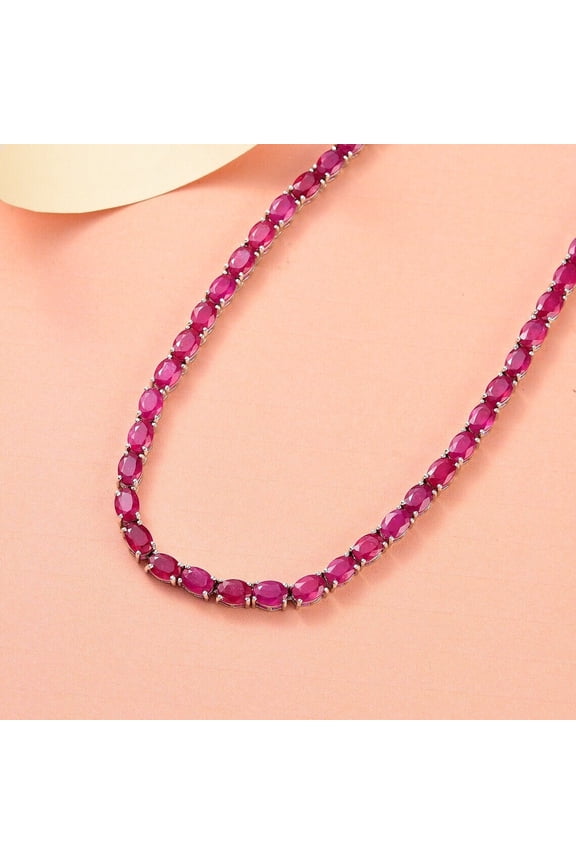 2.10 Ct Oval Cut Pink Ruby Womens Tennis Necklace 14K White Gold Plated 925 Sterling Silver