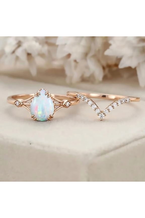 2.10 Ct Pear Cut Fire Opal Womens Wedding Bridal Ring Set 14K Rose Gold Plated 925 Sterling Silver -4
