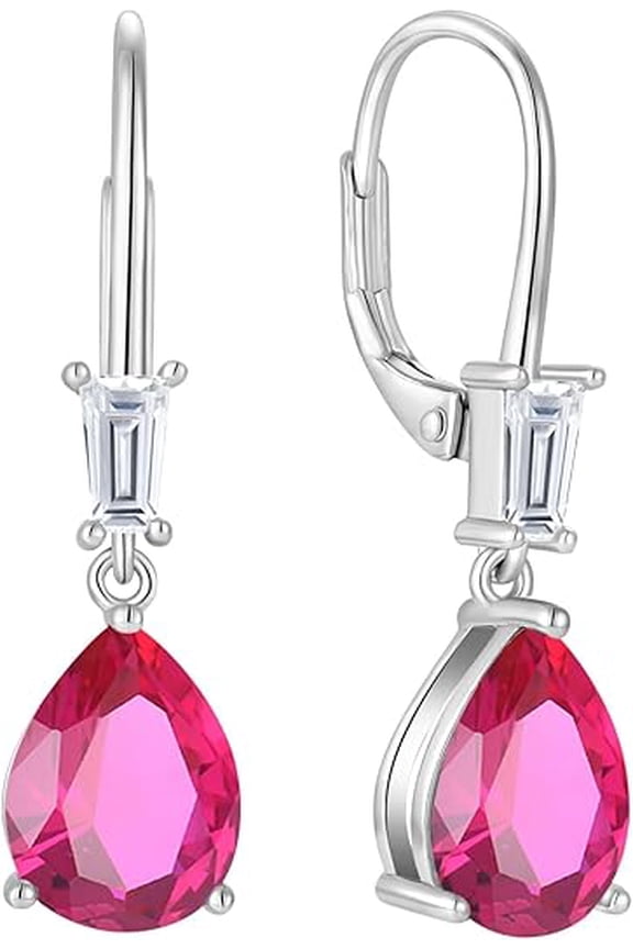 2.10 Ct Pear Cut Red Ruby Womens Lever Back Drop Earrings 14K White Gold Plated 925 Sterling Silver