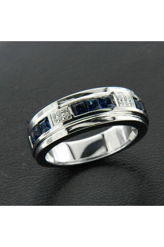 2.10 Ct Princess Cut Blue Sapphire Mens Engagment Ring 14K White Gold Plated 925 Sterling Silver -8