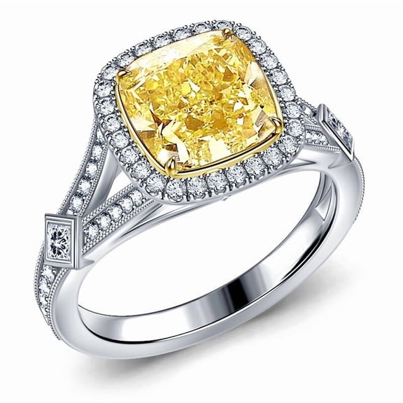 Divine_creation 2.10 Ctw Cushion Cut Yellow Citrine Womens Engagement Ring 14K White Gold Plated 925 Sterling Silver -10