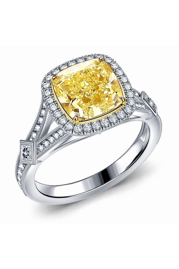 2.10 Ctw Cushion Cut Yellow Citrine Womens Engagement Ring 14K White Gold Plated 925 Sterling Silver -10