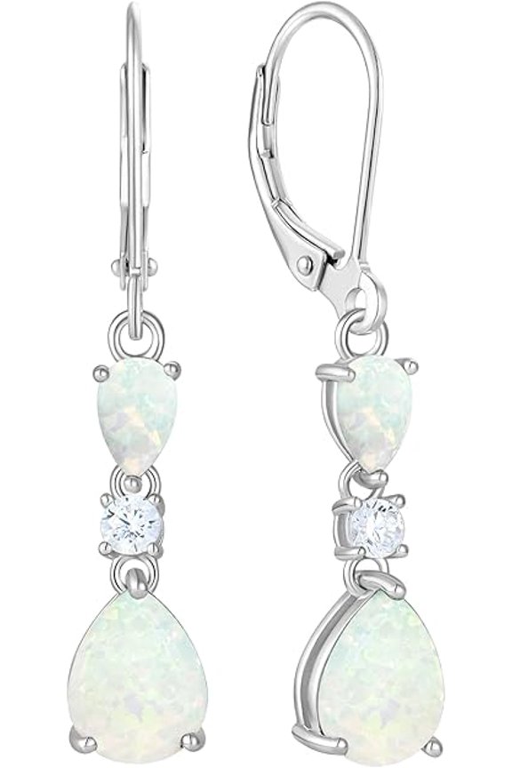 2.20 Ct Pear Cut Fire Opal Lever Back Womens Drop Earrings 14K White Gold Plated 925 Sterling Silver