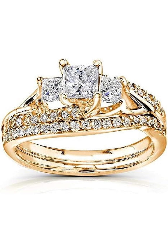 2.20 Ct Princess Cut Diamond Engagement Womens Wedding Bridal Ring Set 14K Yellow Gold Plated 925 Sterling Silver -7