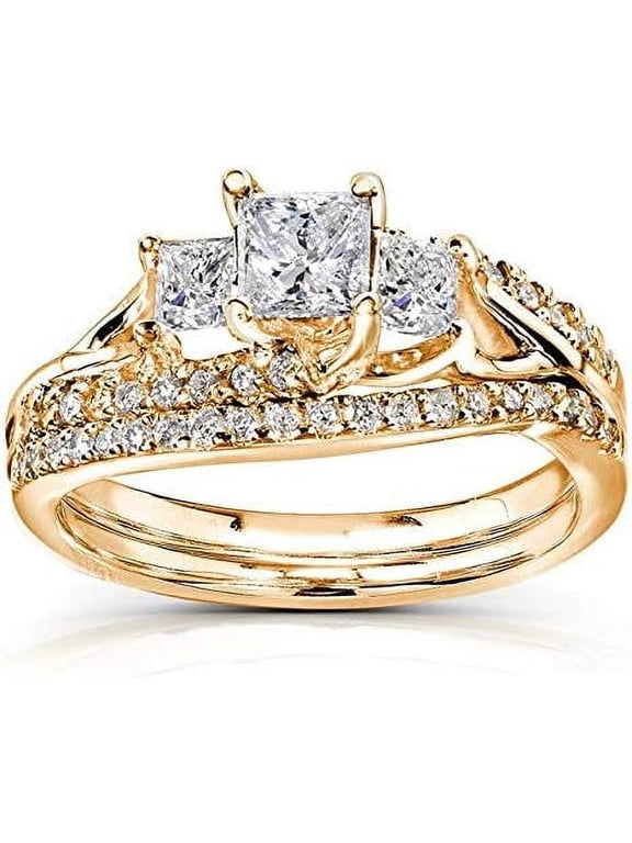 Divine_creation 2.20 Ct Princess Cut Diamond Engagement Womens Wedding Bridal Ring Set 14K Yellow Gold Plated 925 Sterling Silver -9