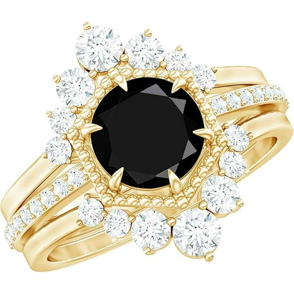 Divine_creation 2.20 Ct Round Cut Black Diamond Womens Wedding Bridal Ring Set 14K Yellow Gold Plated 925 Sterling Silver -4